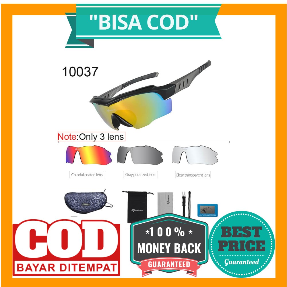 BISA COD ROCKBROS Kacamata Sepeda Olahraga Polarized dengan 3 Lensa - 10037 - Gray