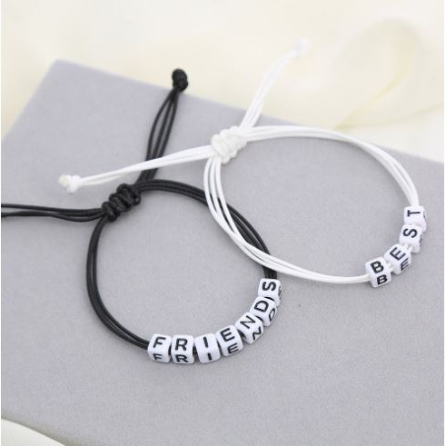 Gelang Couple Persahabatan Huruf Balok Putih Tulisan Hitam Tali Korea Waterproof