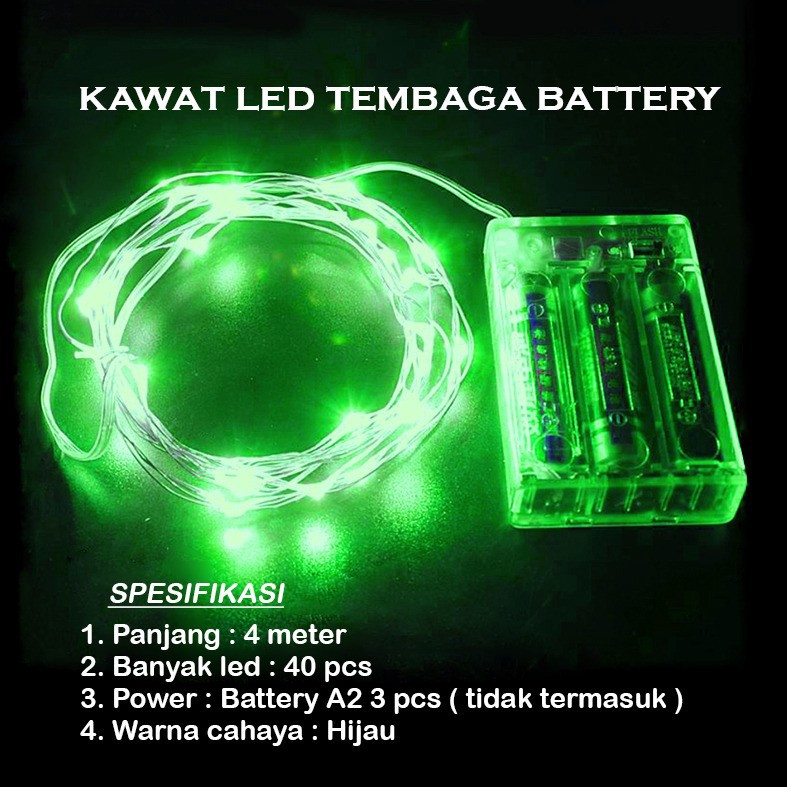 Lampu Natal LED Kawat Tembaga Batre/Baterai A2 40 LED 4 Meter