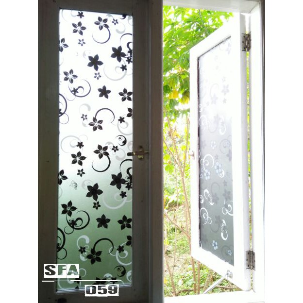 STICKER KACA MOTIF BUNGA HITAM/ MOTIF BUNGA BATIK HITAM
