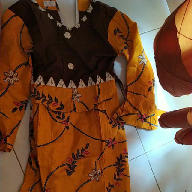 Qnunbatik Batik Keluarga/family Gamis Muslim Adelia Madura Kuning