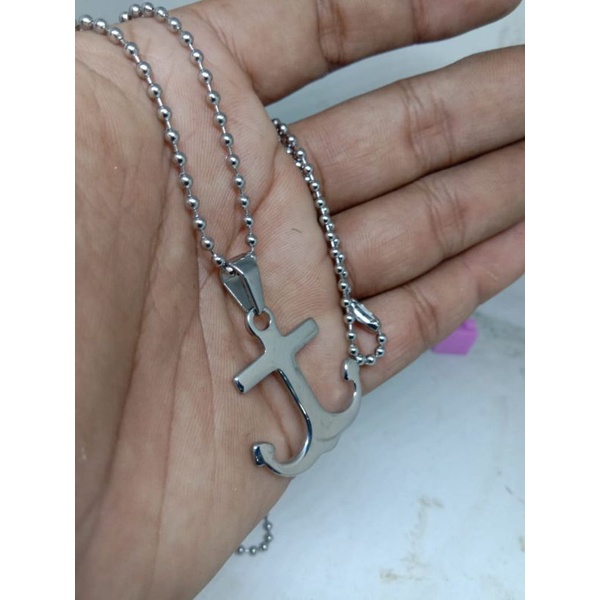 Kalung Monel biji lada + liontin Jangkar Titanium