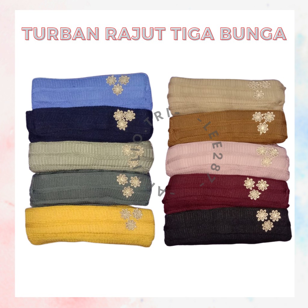 Kerpus Nenek / Kerpus Bahan Rajut / Turban Rajut Murah / Kerpus Model Tiga Bunga / Kupluk Ibu / Turb
