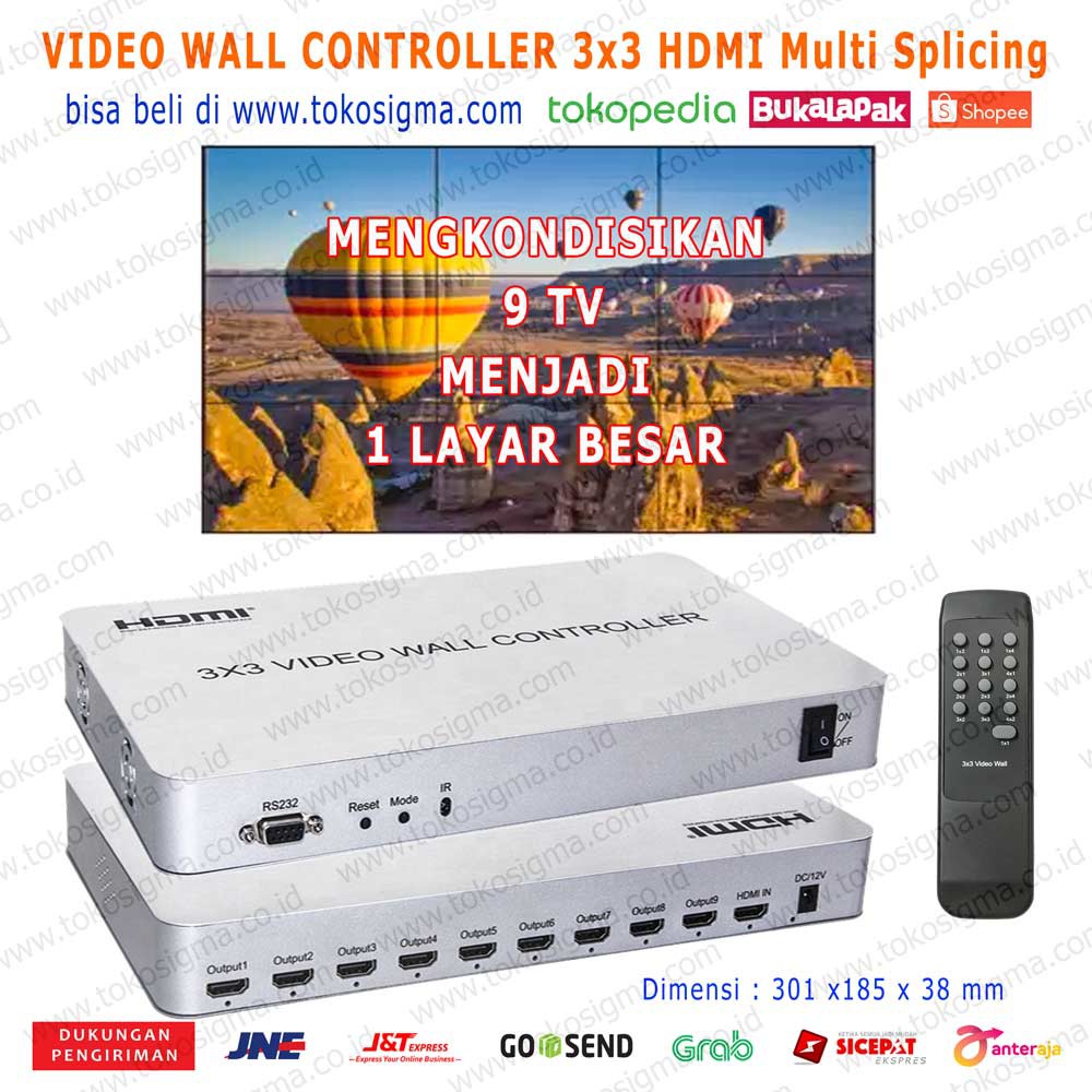 VIDEO WALL 3x3 CONTROLLER HDMI 9 TV to 1 gambar multi 13 splicing mode