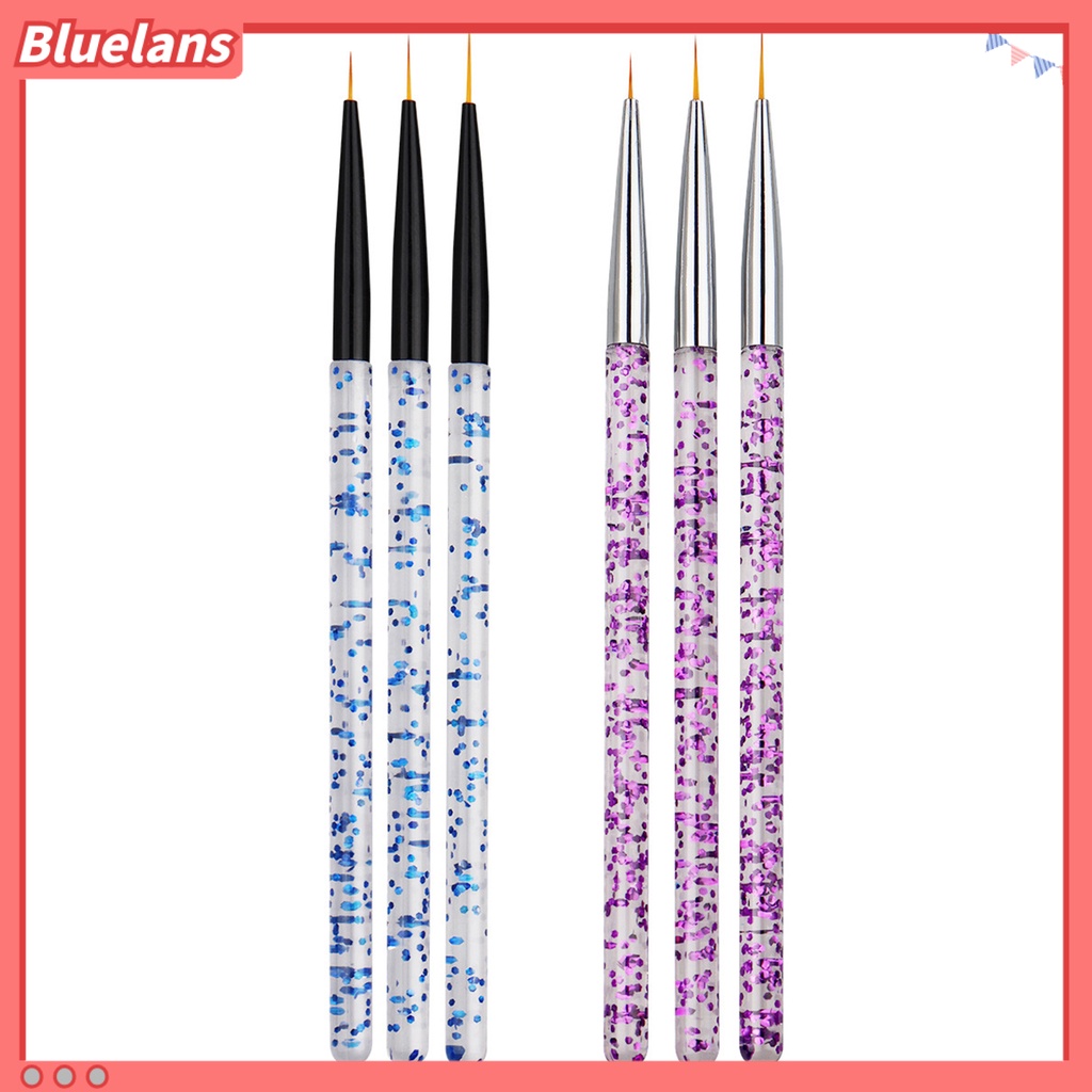 Bluelans 3Pcs / Set Kuas Lukis Kutek Gel UV Akrilik Untuk Nail Art / Salon