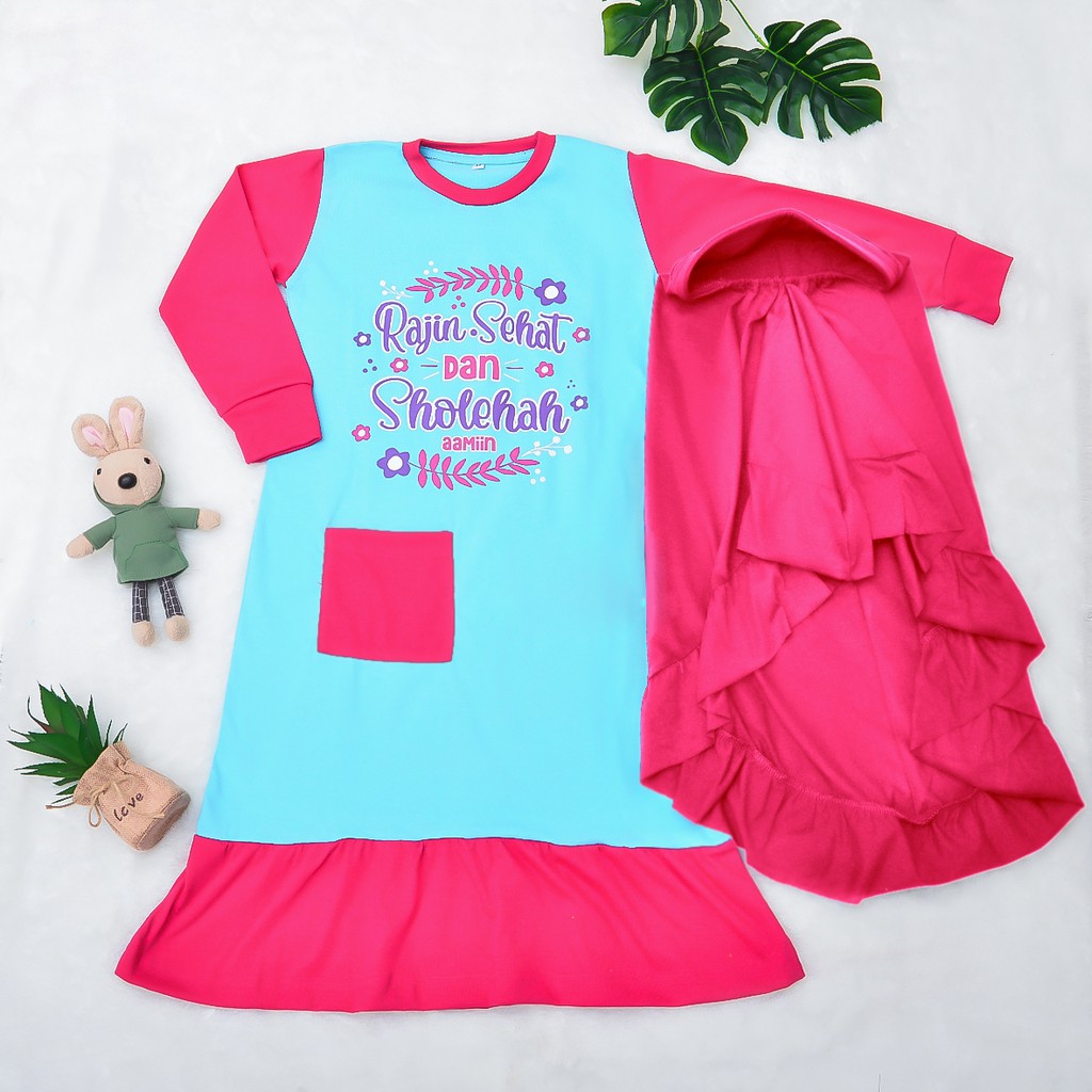 Gamis Anak Lucu Sablon Dakwah Combed 20s GAMIS ANAK 1 Set Kerudung