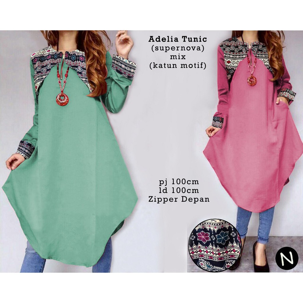 ADELIA TUNIK Baju Atasan Tunik Muslim Wanita - L