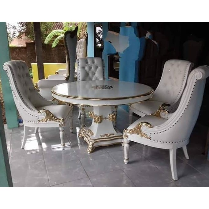 Meja makan Bundar mewah 4 kursi