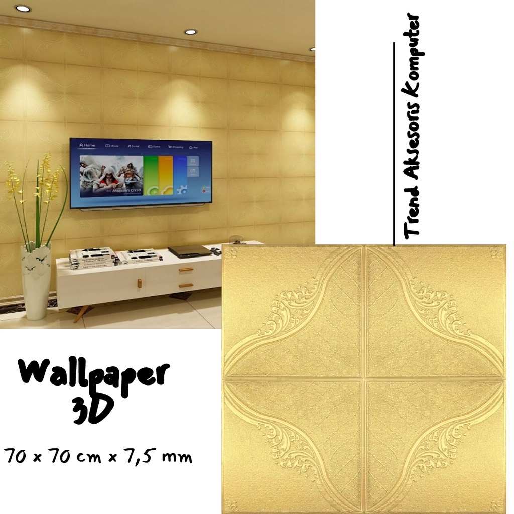 Trend-Wallfoam 3D Wallpaper dinding Kedap Suara Motif Kurva Gold Tebal 7.5mm 70x70cm