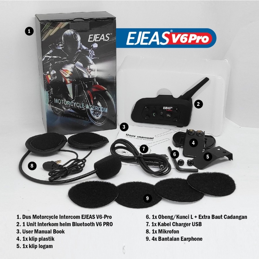 EJEAS V6 Pro Bluetooth Intercom Helm 6 Rider Helmet SENA