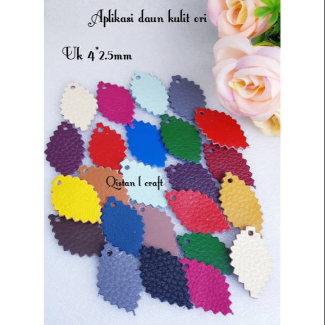 Aplikasi daun kulit asli 12pcs uk 4*2.5mm