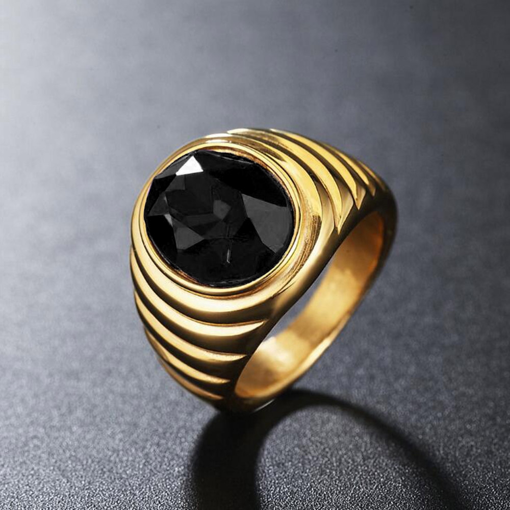 18rb Emas Rubi Baja Titanium Pria wanita merah hitam Batu permata Kristal Perhiasan Fashion Pasangan Cincin Rings