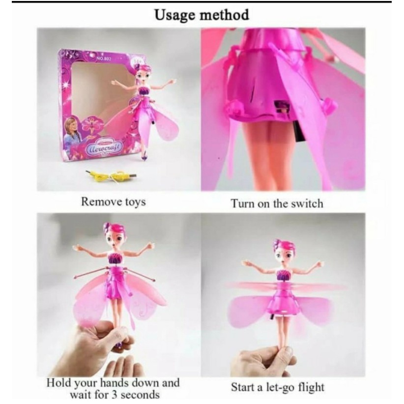 MAINAN ANAK PERI SENSOR TANGAN SAYAP KUPU KUPU Peri Terbang Flying Fairy Sensor / Helikopter Remote Control Mainan Terbang Mini Mainan Anak Rechargeable Dengan Lampu LED