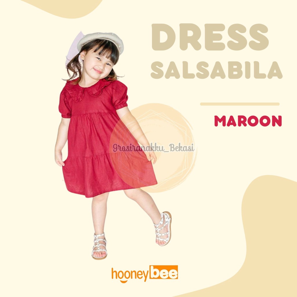 Dress Anak Linen Salsabila Warna Maroon Size 1-5Thn