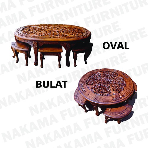 Meja Tamu Jati Jepara Model Oshin Variasi Oval dan Bulat | Meja Ukir Lesehan