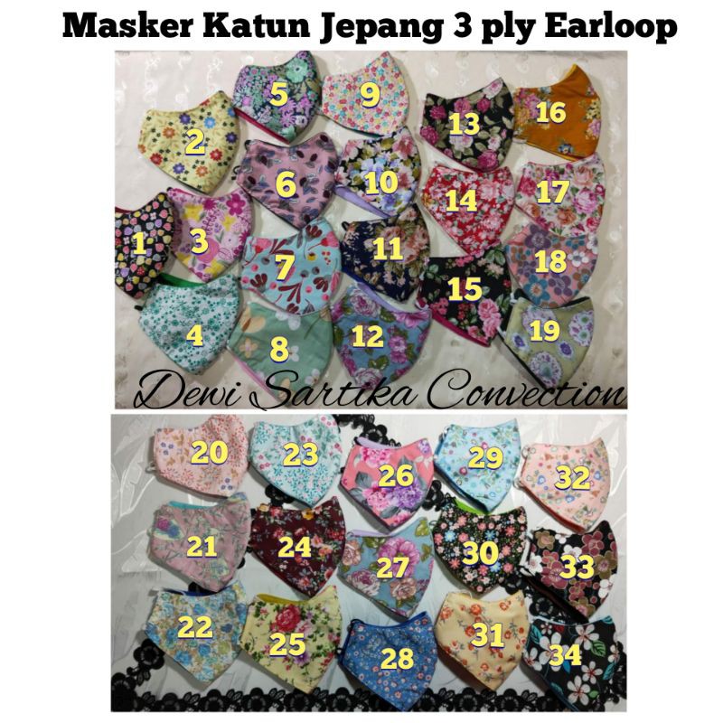 Masker Katun jepang 3 ply earloop