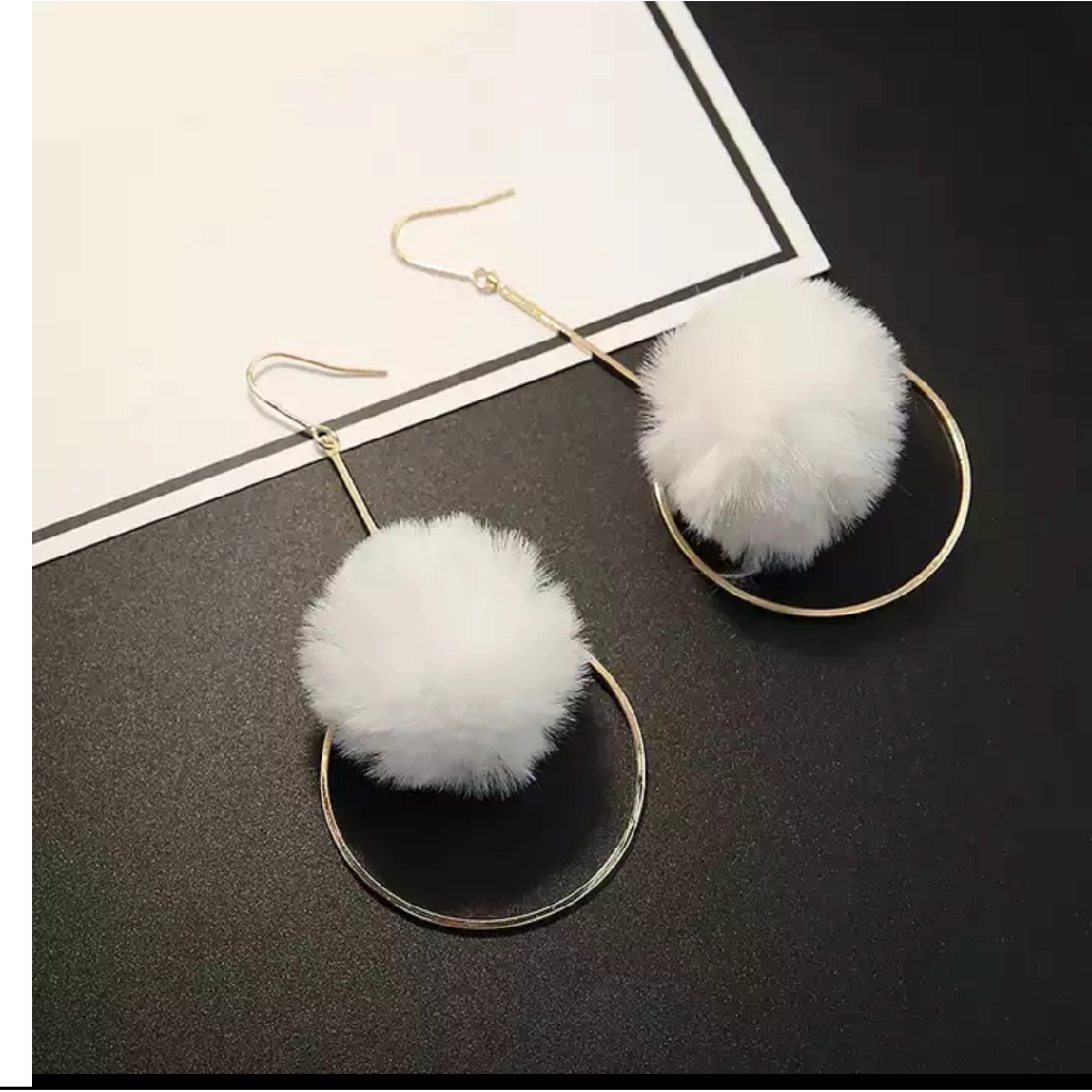 Anting pompom Anting korea anting wanita anting hijab anting panjang bulu rabbit ring 469