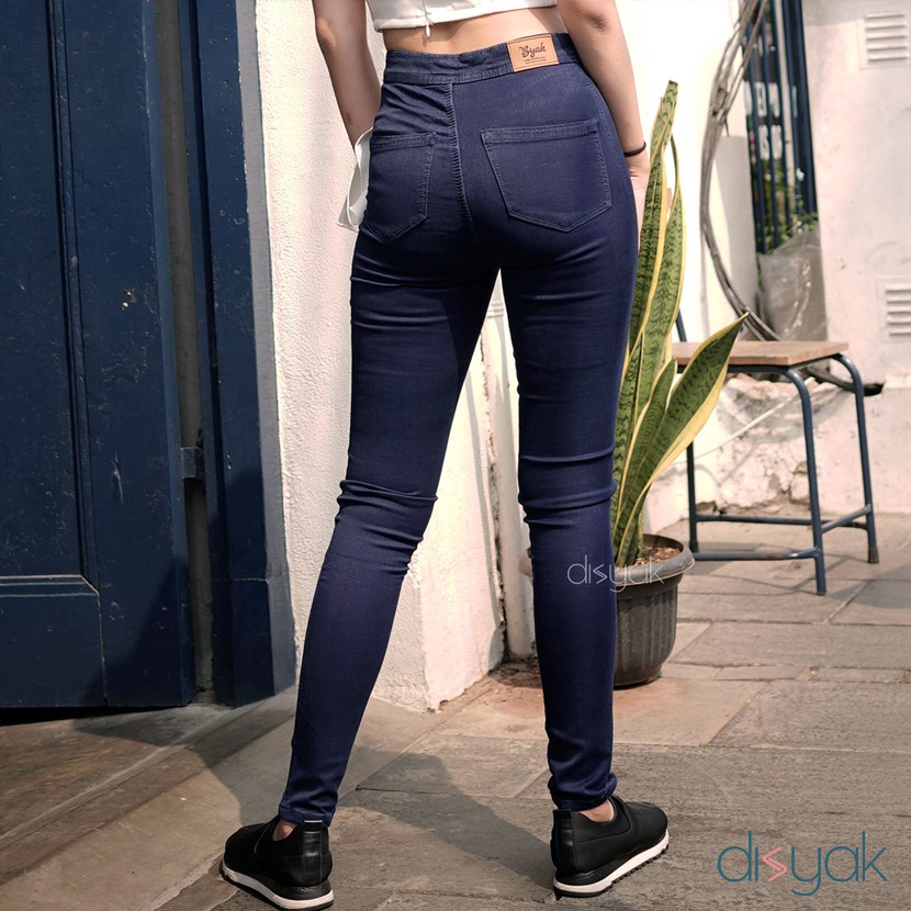 DISYAK - HIGHWAIST Blue Black Premium Soft Jeans Strecth 7003-9003