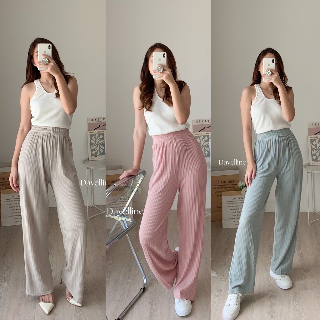 TRIVELA - Celana Kulot Knit / Long Cullotes Knit / Korean Loose Pants / Long Cullote Meera Pants