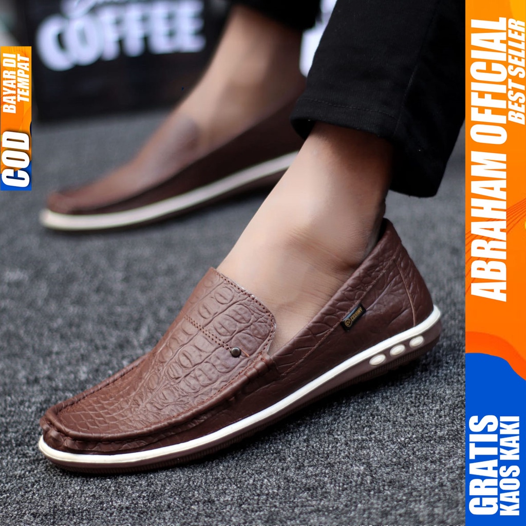 Abraham Britanic - Sepatu Casual Slip On Kulit Asli Kerja Kantor Pria Hitam