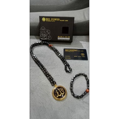 kalung kesehatan bio power black jade lafadz Alloh, yin yang dan Om kara