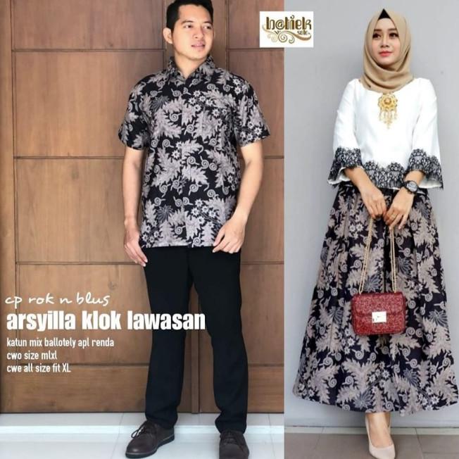 BATIK COUPLE / BAJU SETELAN WANITA MUSLIM / BAJU COUPLE PASANGAN - Putih