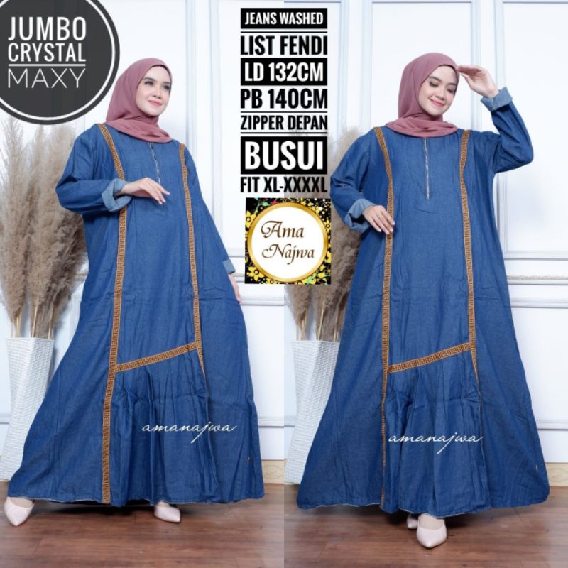 Jumbo Crystal Maxy Jeans Washed Zipper Depan LD 130 By Amanajwa