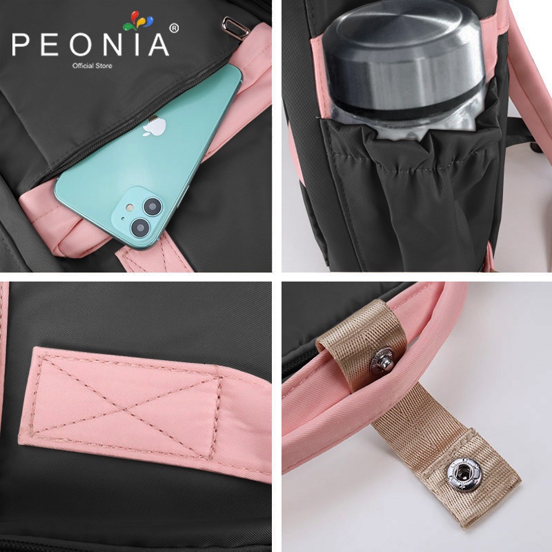 Peonia PNA SAVINA Ransel Korea Tas Wanita Laptop Punggung Import Kantor Kerja Sekolah Kuliah Outdoor Trendy Fashion Style Travel Casual Backpack Anak Remaja Perempuan Selempang Cewek Bag-6