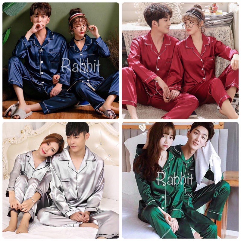 piyama stelan paket couple suami istri lengan panjang satin silk exclusive