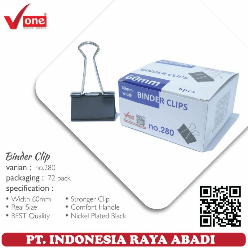 

1 pcs binder clips no 280 / binderclip /penjepit kertas / binder clips v-one no 280