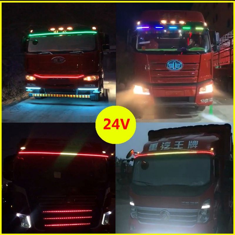 Lampu LED Alis DRL 24 Volt 120 cm 150 cm Truk Bus Canter Fuso Tronton Senja RGB Strip Bagasi Sein Running Sen Rem Mundur 24 V Truck Bis Motor Mobil 5 2 Mode Depan Utama Fleksibel 2 Aki Slim