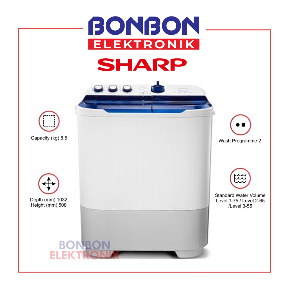 Sharp Mesin Cuci 2 Tabung 8.5KG ES-T871DM-BL / EST 871 EST871 BL