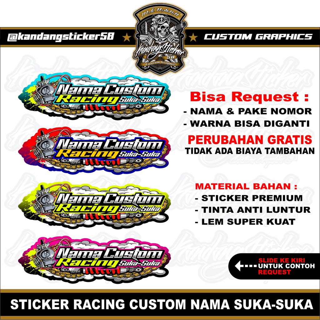 Stiker Racing Custom Satuan Nama Suka Suka Sticker Custom Stiker Timbul Sticker Motor Stiker Toko St