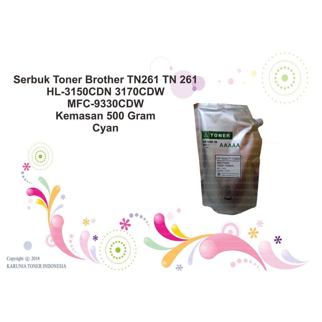 Serbuk Toner Brother TN261 TN 261 HL-3150CDN 3170CDW MFC-9330CDW Kemasan 500 Gram warna hitam KOSONG