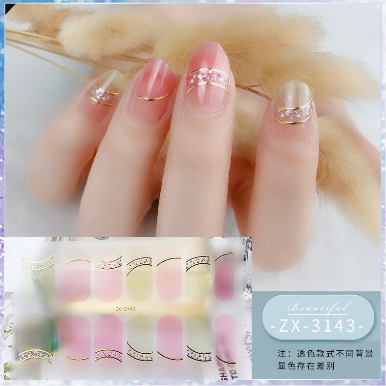 ZX 14Pcs/Set Stiker Kuku 3d Desain Bermotif High End Berlian Mutiara Permata Warna-Warni Untuk Tempel Tahan Air Tahan Lama Menicure Stickers Korea Self Adhesive Fashion Sticker kuku Full Aksesoris Dapat Kupas Mudah Digunakan Dan Dilepas Anti Air Nail Art