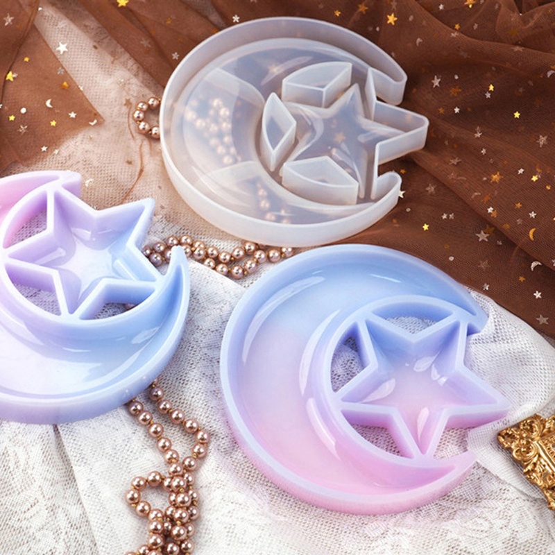 SIY  Moon Star Tray Resin Mold Crescent Moon Box Epoxy Silicone Casting Mold Jewelry Storage Plate Container Mold Craft Tools