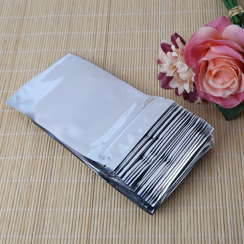 CRE  50 Pcs 10x17.5cm Silver Aluminum Foil Mylar Recloeable Ziplock Bag Front Clear Leak Proof