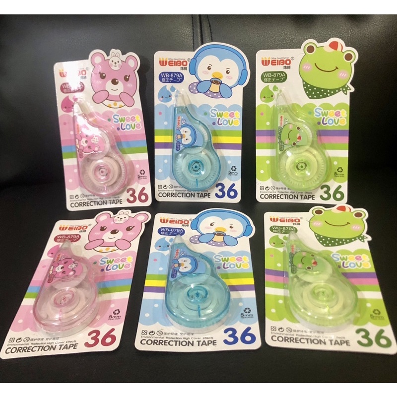 

Tip ex / correction tape kertas roll weibo 36 sweet love karakter kodok frog / pinguin / beruang bear (satuan)