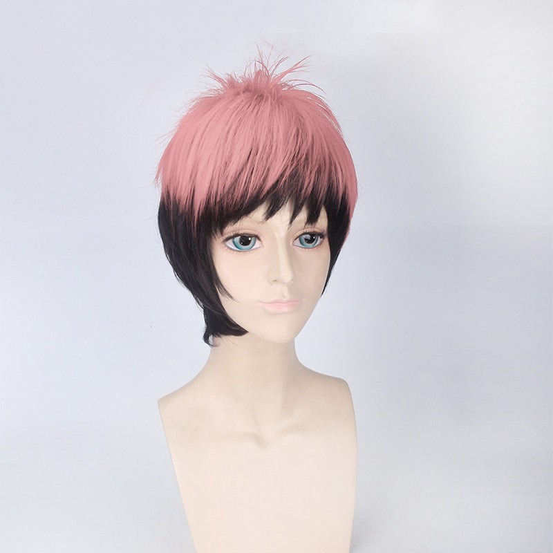 LOL-56 wig rambut palsu pria gradasi hitam pink kpop cosplay wig daily