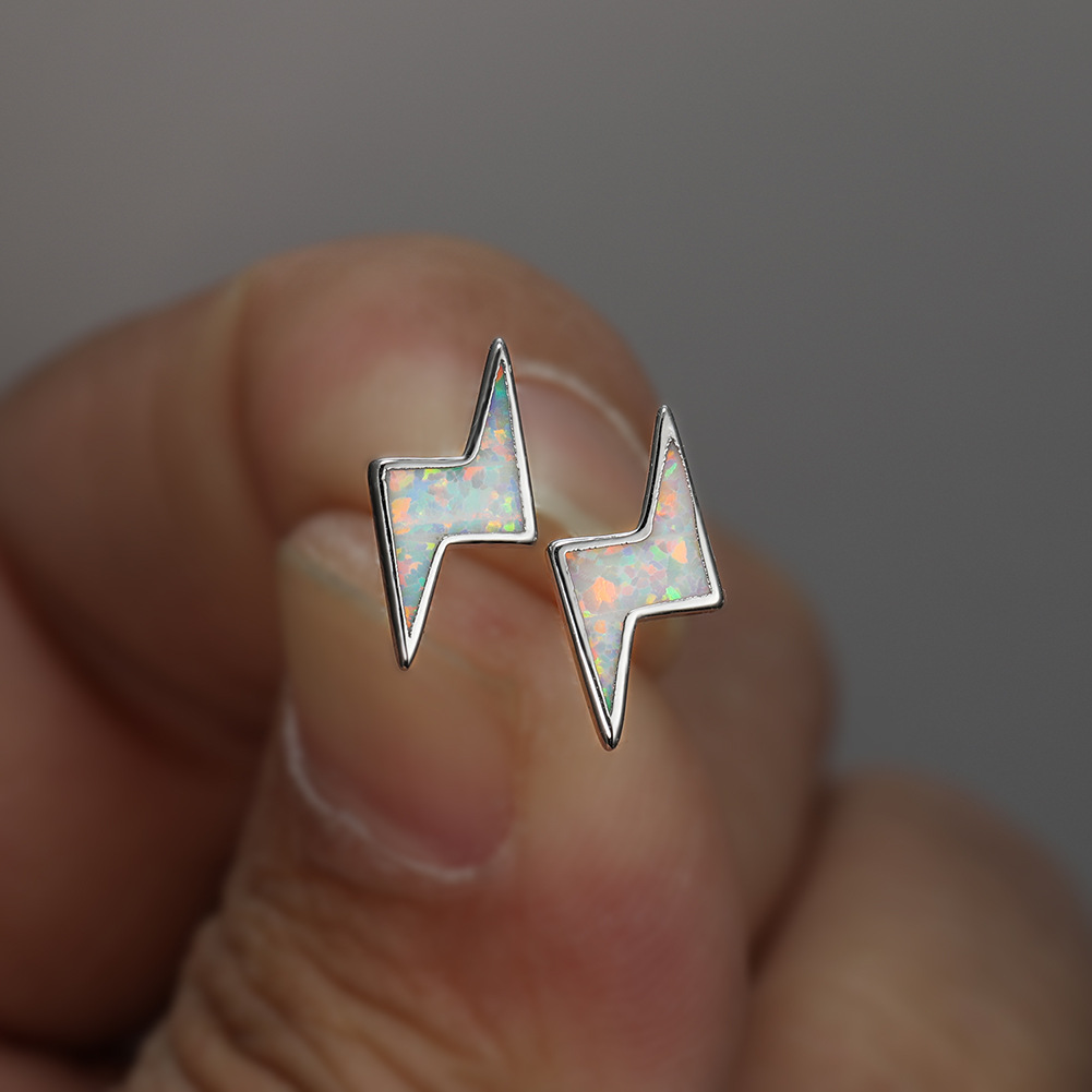 Anting Stud Opal Biru Petir Gaya Simple Untuk Perhiasan