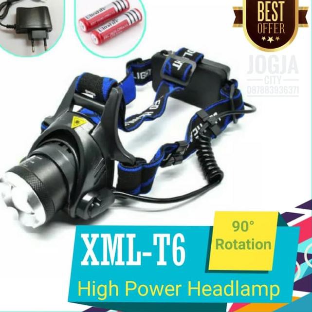 Paket Senter Kepala senter led / Headlamp LED Cree XML-T6 komplit