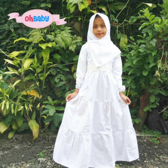 Oh Baby Gamis Anak Putih Manasik Size 8 Sampai 10 Tahun Bahan Toyobo