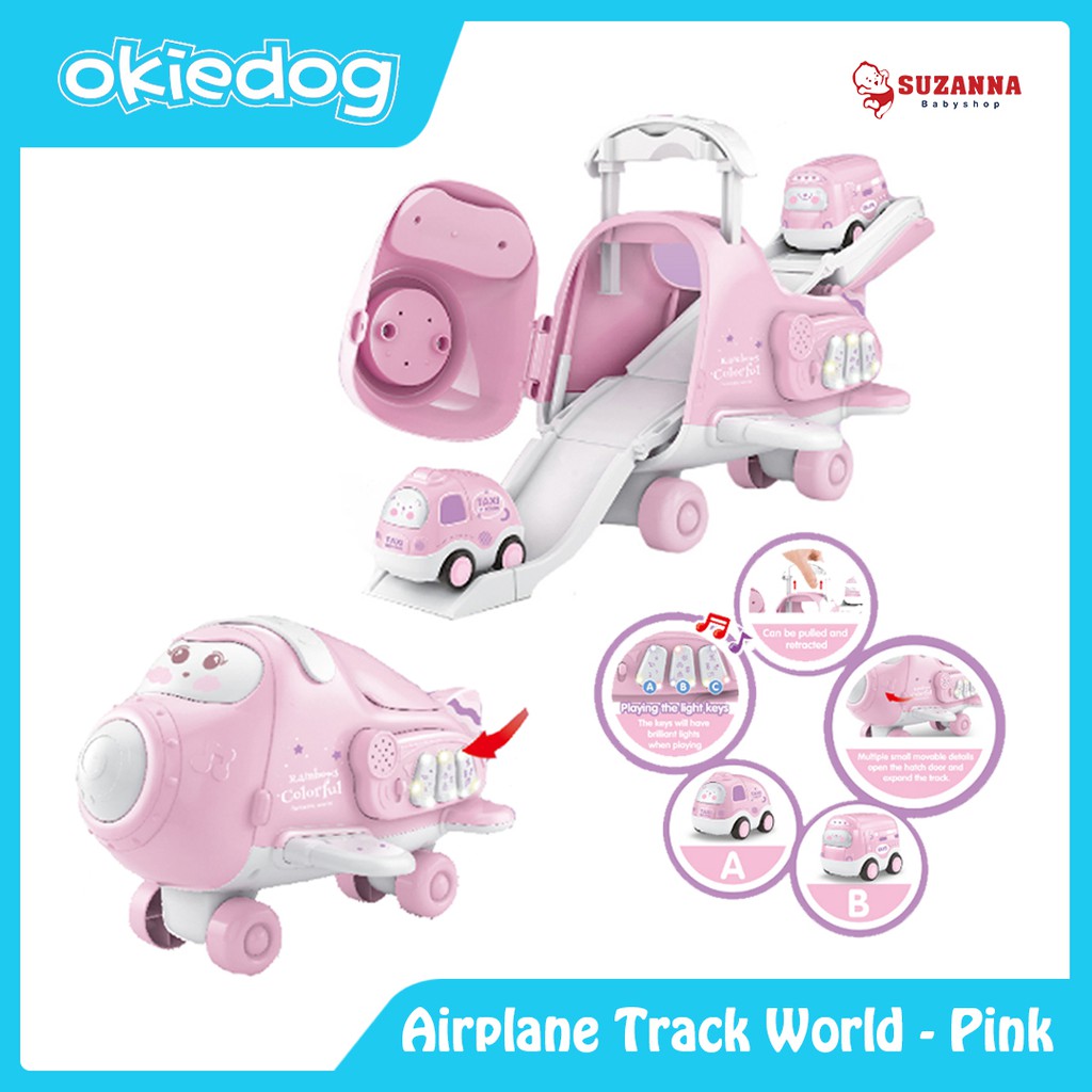 Okiedog Airplane Track World - Pink Mainan anak mobil-mobilan