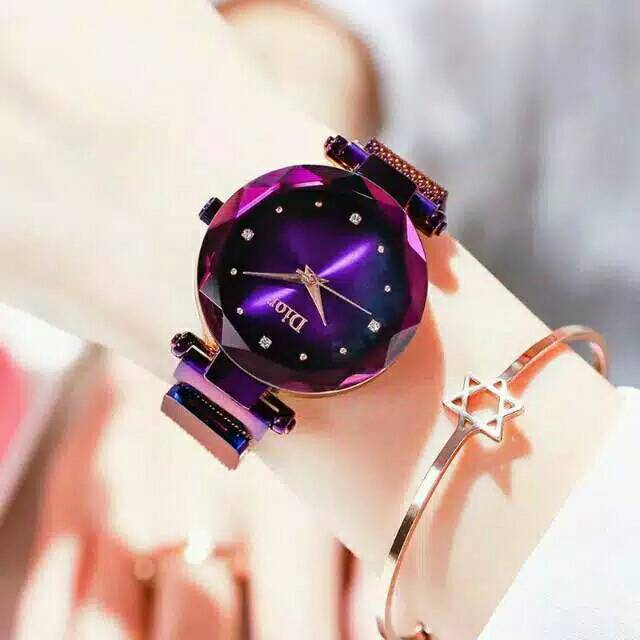 Terima Cod)Jam Tangan Wanita ( D Plat Warna) Strap Magnet (Dikirim Dari Jakarta)