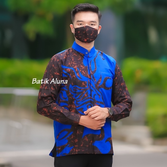 Baju Koko Pria Lengan Panjang Premium Baju Muslim Kombinasi Batik Pria Dewasa Lengan Panjang Kemeja Koko Pria Lengan Panjang Modern Dan Hitam FASHION MUSLIM BATIK ALUNA