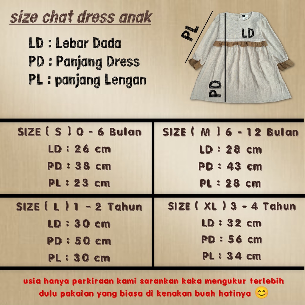 DRESS PEREMPUAN ANAK &amp; BAYI 1 BULAN - 4 TAHUN BAHAN LINEN CRINKLE