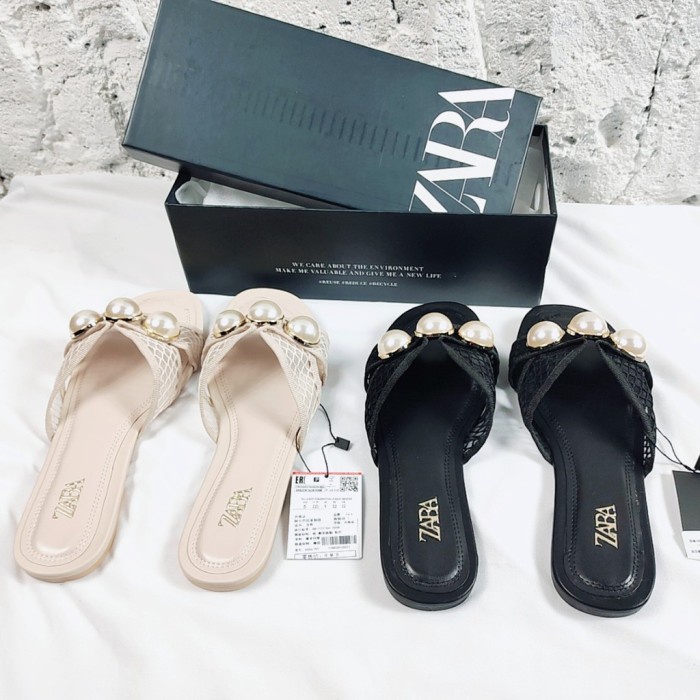 Sandal Wanita Zara Flat Triple Diamond Sandal Cuci Gudang