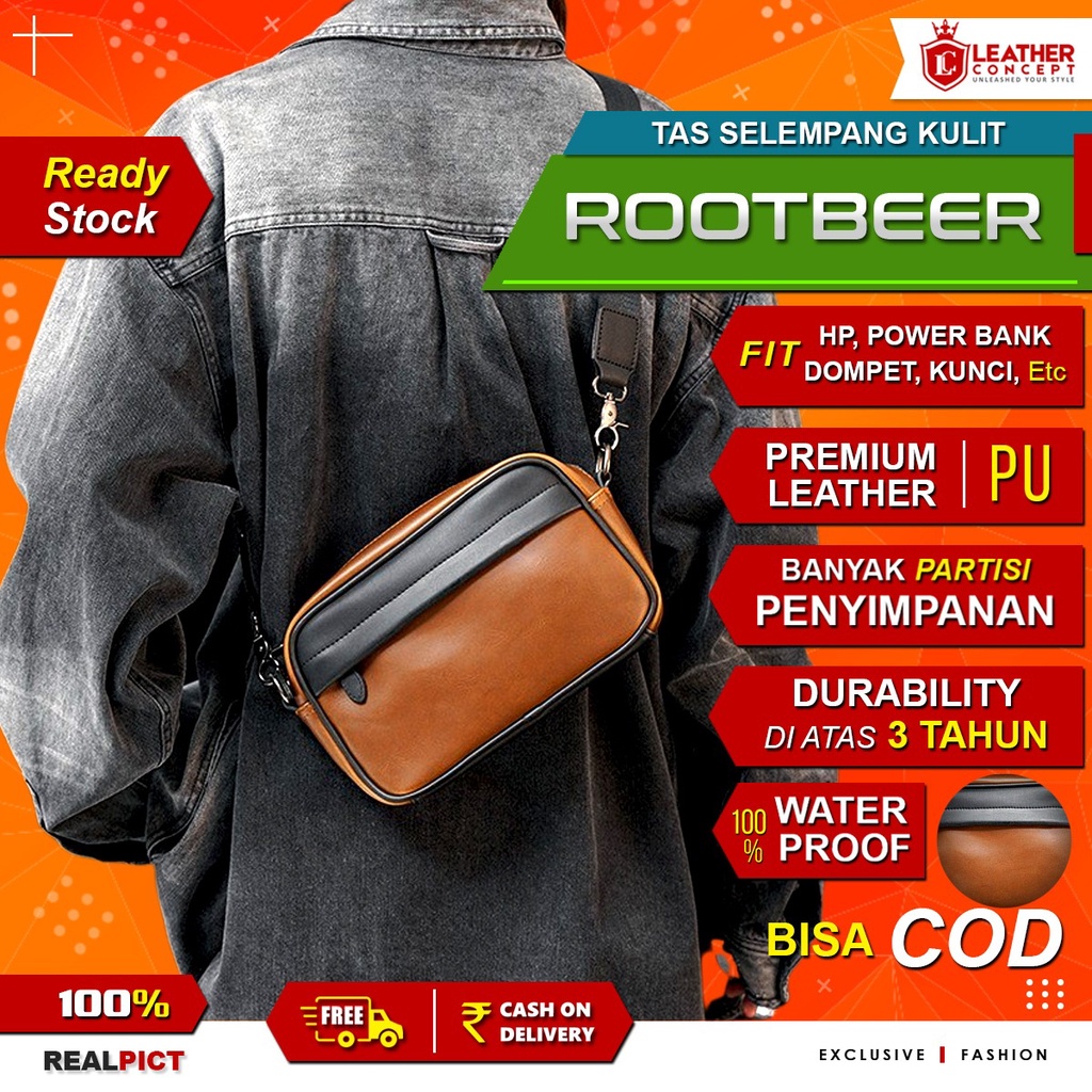 Tas Selempang Pria Kulit Tas Kulit Pria Tas Pria Tas Jalan ROOTBEER