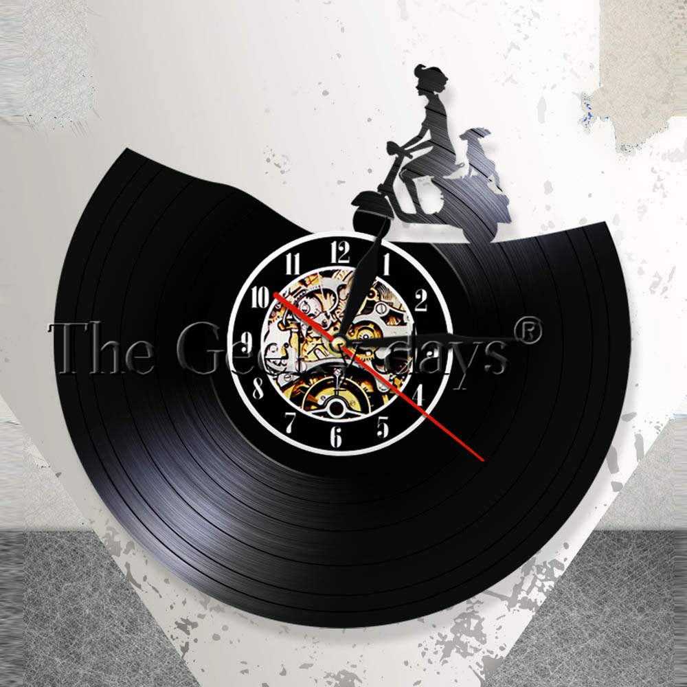 Transportation Wall Art Scooter Wall Clock Vintage Motocycle Vinyl Record Wall Clock