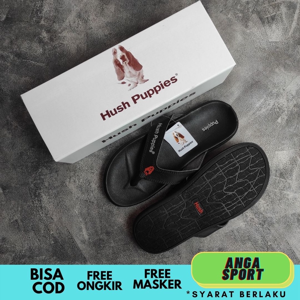 SANDAL HUSH PUPPIES JEPIT PRIA FULLBLACK PREMIUM / SENDAL JEPIT KANTORAN SANTAI / SANDAL COWOK DISTRO DEWASA KEREN